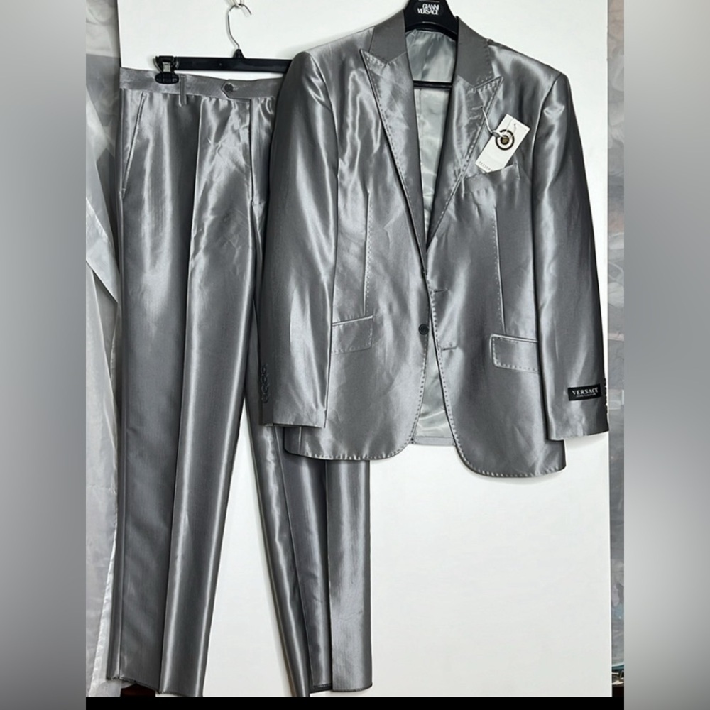 Men’s Gianni Versace Grey Sheen Wool Suit - 54 Blazer Jacket 38 Pants - New